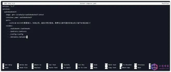 使用服務(wù)器部署Audiobookshelf-新建docker-compose.yaml文件并編輯.png 使用服務(wù)器部署Audiobookshelf-新建docker-compose.yaml文件并編輯.png